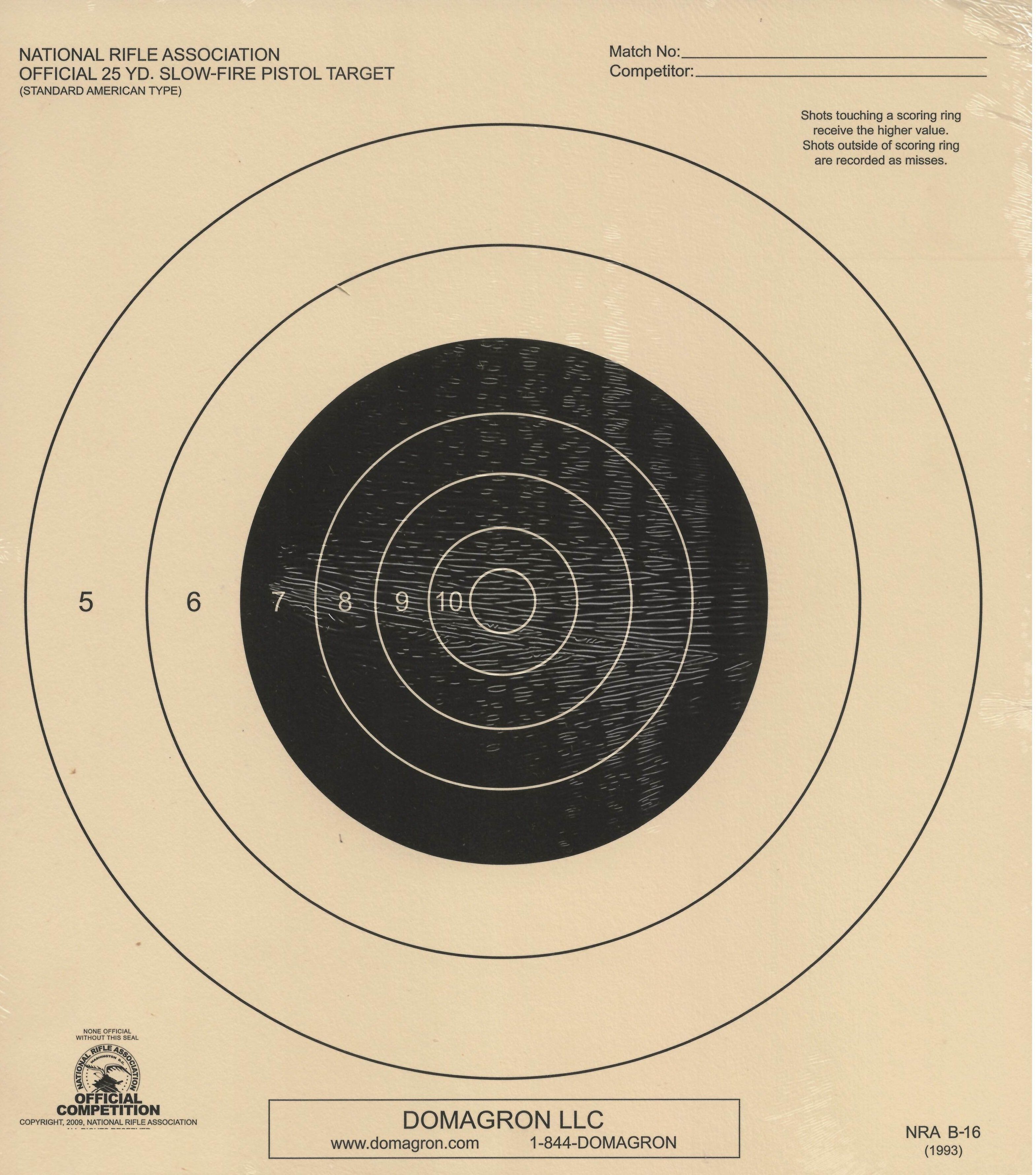 B-16 - 25 Yard Slow Fire Pistol Target Official NRA Target