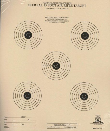 A-44/5 - 15 Foot Air Rifle Five Bulleye Official NRA Target
