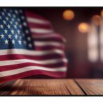 Flag On Wood Table 6 License Plate