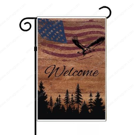 Welcome Wood Tone Background With Flag Garden Flag