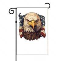 Staring Eagle With American Flag Garden Flag