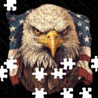 Staring Eagle With American Flag Jigsaw Puzzle