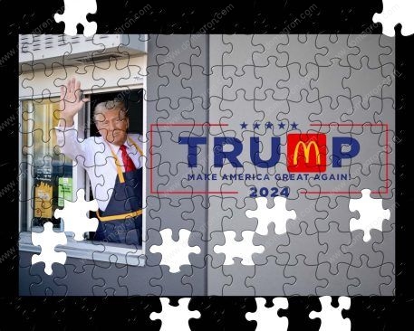 Trump Working At McDonalds 2024 Make American Great Again Puzzle T-822