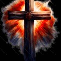Burning Light Cross Inspirational Metal Photo I-841