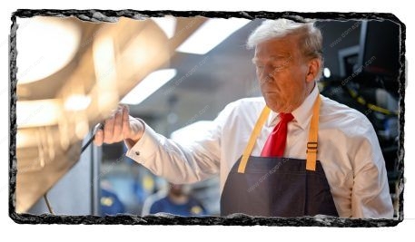 Trump Wokring the McDonalds Fryer Photo on Solid Slate