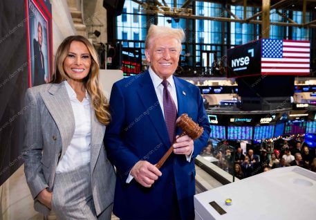 Trump At NYSE After Ringing Bell Metal Photo