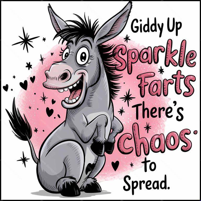Giddy Up Sparkle Farts There's Chaos To Spread Humorous Direct to Film (DTF) Heat Transfer S-971