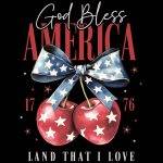 July 4th God Bless America Cherry Direct to Film (DTF) Heat Transfer U-979