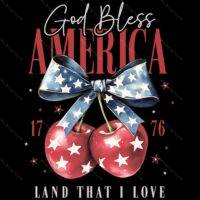 July 4th God Bless America Cherry Direct to Film (DTF) Heat Transfer U-979