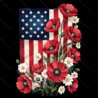 Floral American Flag Direct to Film (DTF) Heat Transfer U-1002