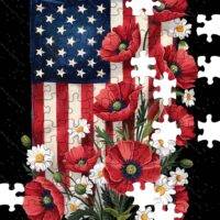 Floral American Flag Jigsaw Puzzle U-1002