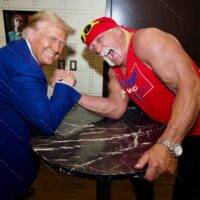 Trump and Hulk Hogan Arm Wrestling Metal Photo