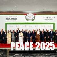 Peace 2025 Donald Trump and World Leaders at Israel Peace Accord Metal Photo