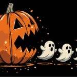 Pumpkin Eating Ghost Funny Halloween Retro Metal Photo H-1158