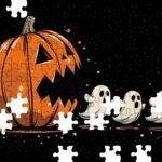 Pumpkin Eating Ghost Funny Halloween Retro Jigsaw Puzzle H-1158
