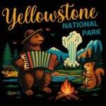 Yellowstone National Park Animal Camping Scene Metal Photo K-1271
