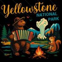 Yellowstone National Park Animal Camping Scene Metal Photo K-1271