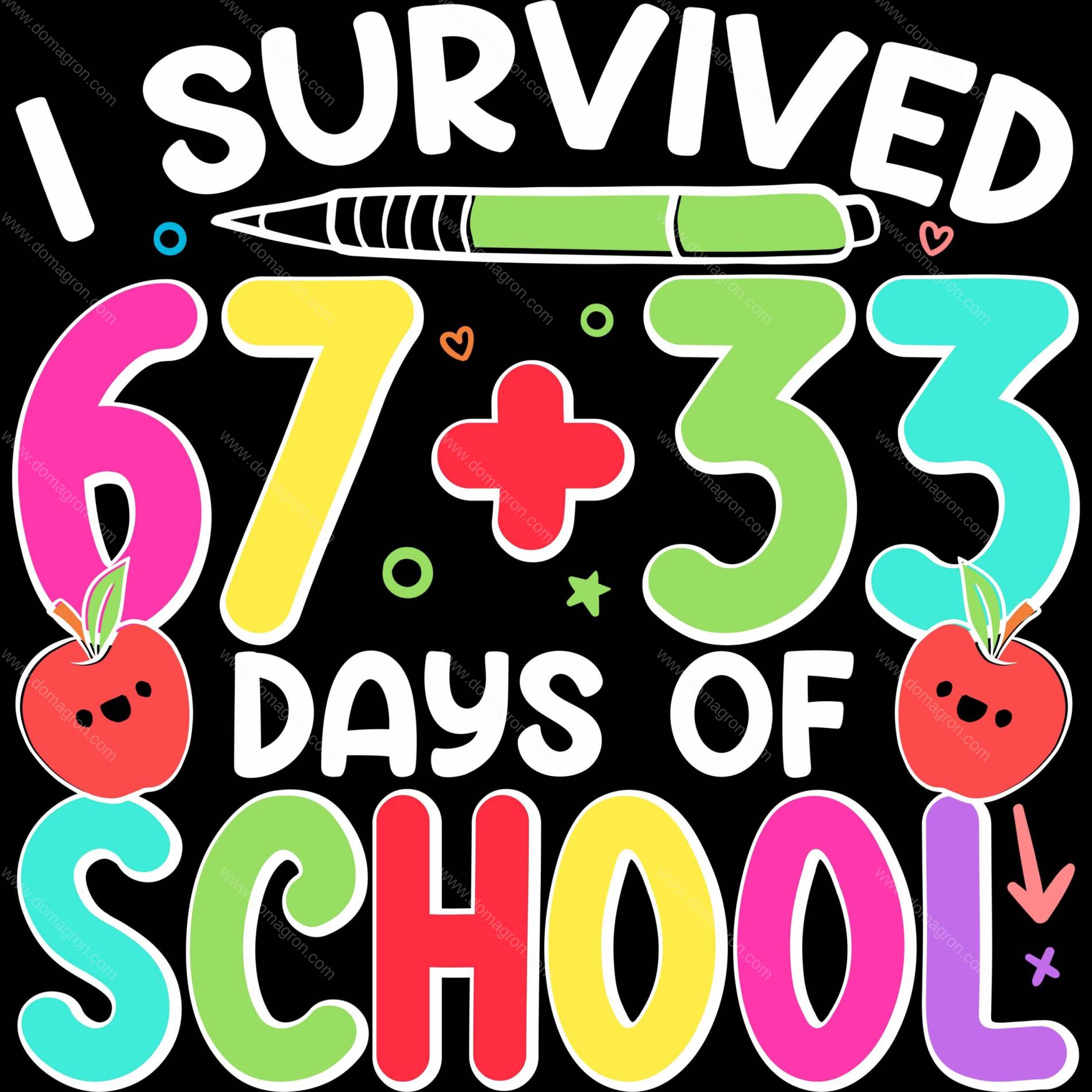 I Survived 100 Days Of School Direct to Film (DTF) Heat Transfer F-1417