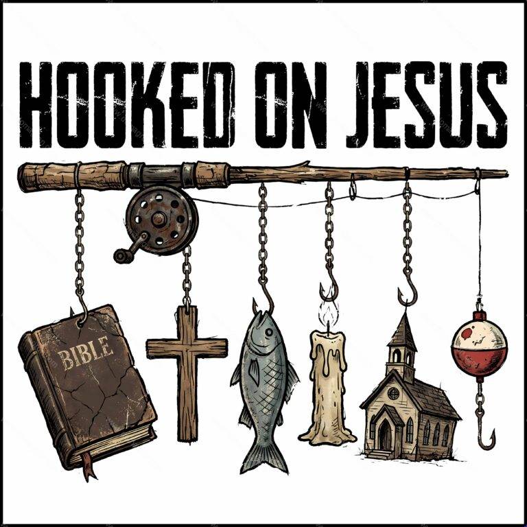 Hooked On Jesus Direct to Film (DTF) Heat Transfer I-1572