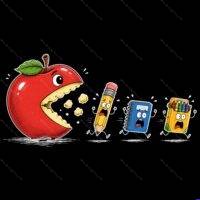 Back To School Apple Eating Man Direct to Film (DTF) Heat Transfer F-1609