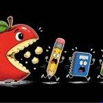 Back To School Apple Eating Man Metal Photo F-1609