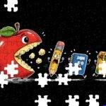 Back To School Apple Eating Man Jigsaw Puzzle F-1609