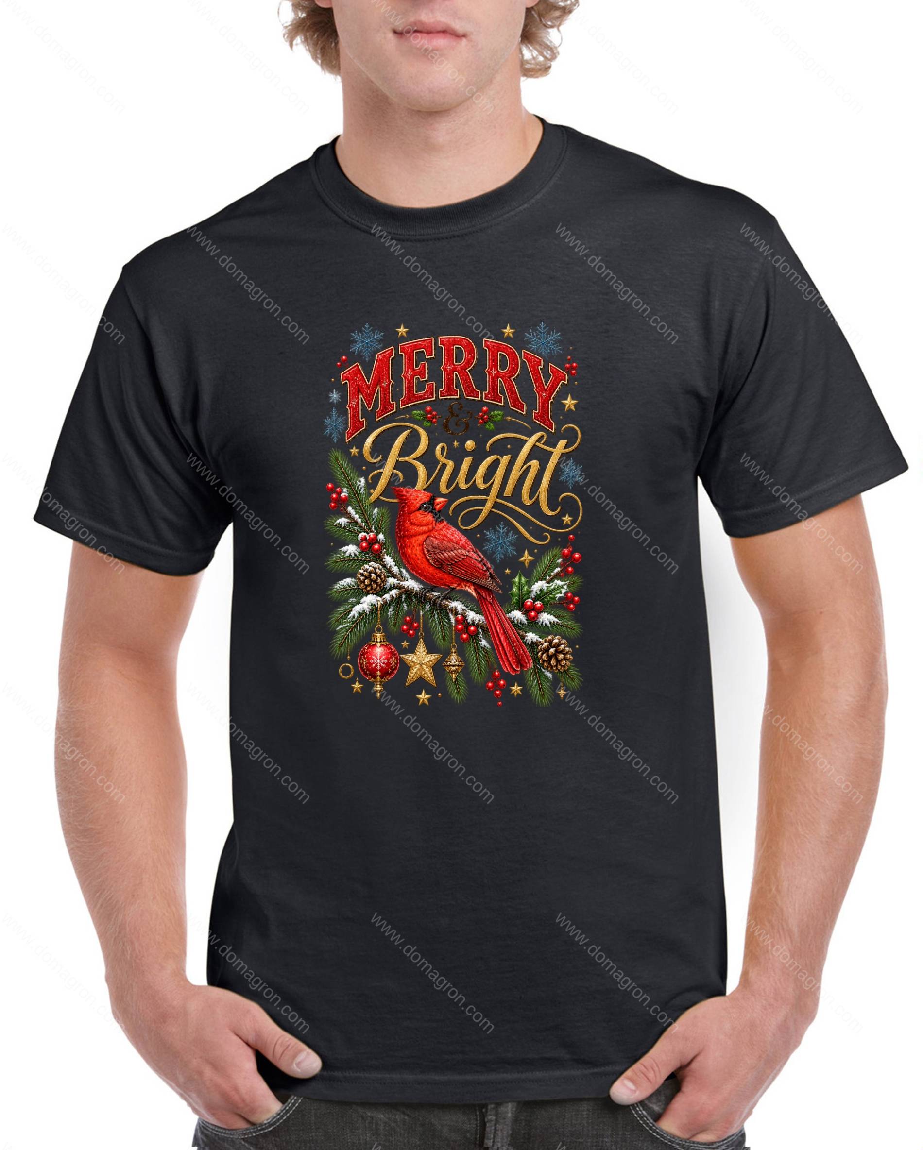Merry And Bright Cardinal Christmas Shirt H-1647
