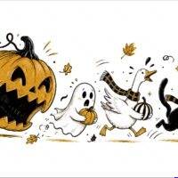 Pumpkin Eating Halloween Characters Metal Photo H-1660