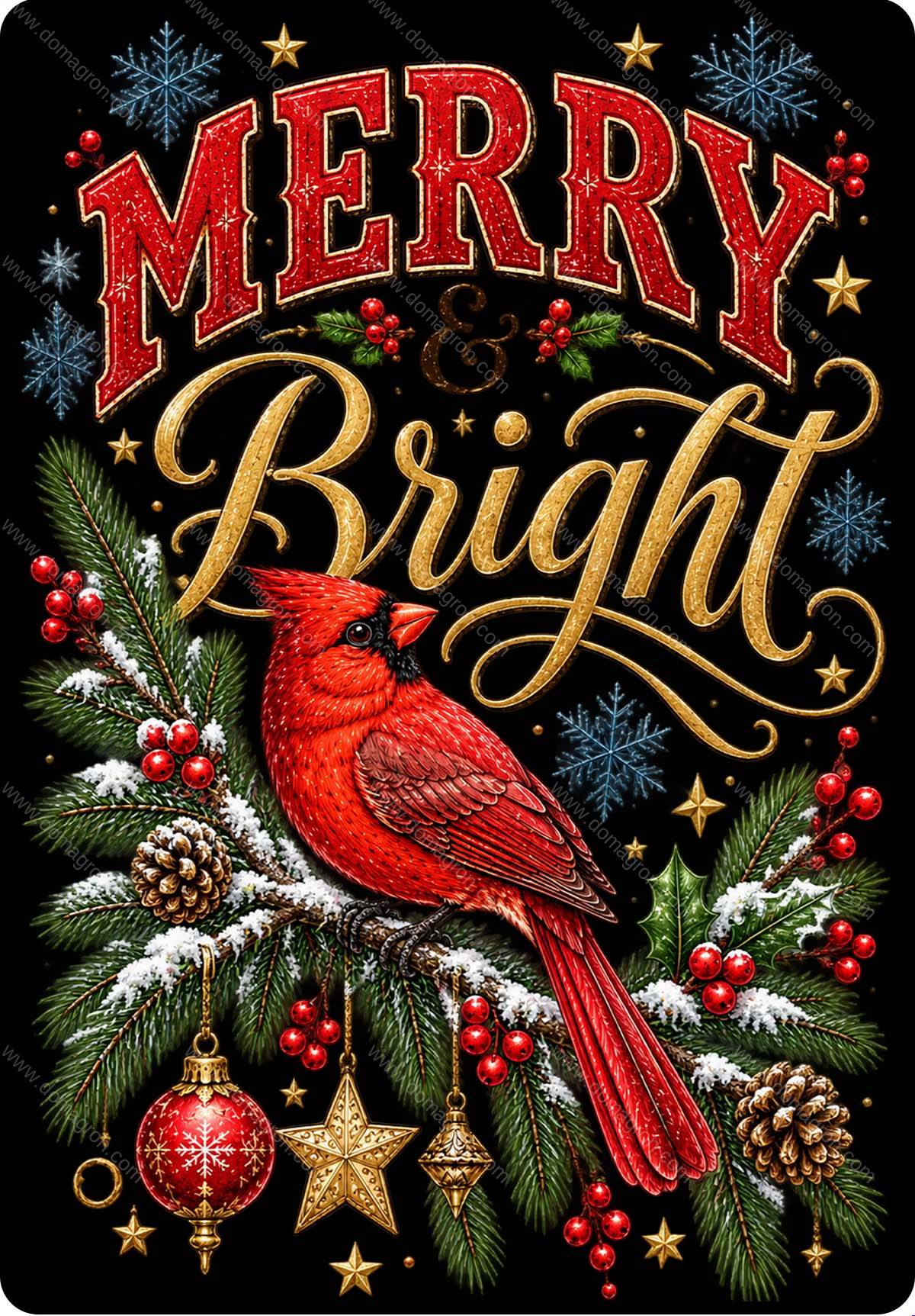 Merry And Bright Cardinal Christmas Metal Photo H-1647