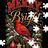 Merry And Bright Cardinal Christmas Jigsaw Puzzle H-1647